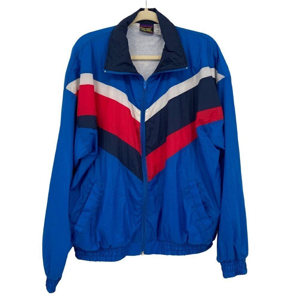 Spalding Pro Vintage 90's‎ Full Zip Waterproof Windbreaker Blue Red White Large